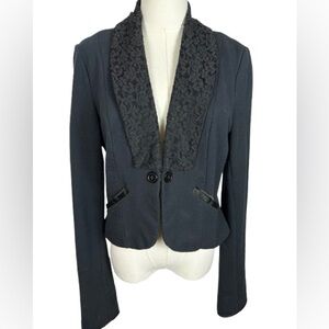 Free People Black Lace-Trim Blazer Jacket